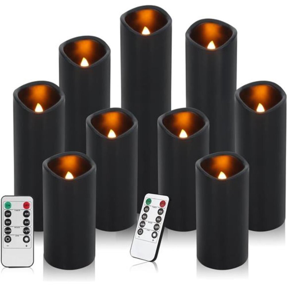 New Flameless Candles Led Candles Pack of 9 (H 4" 5" 6" 7" 8" 9" x D 2.2") Black